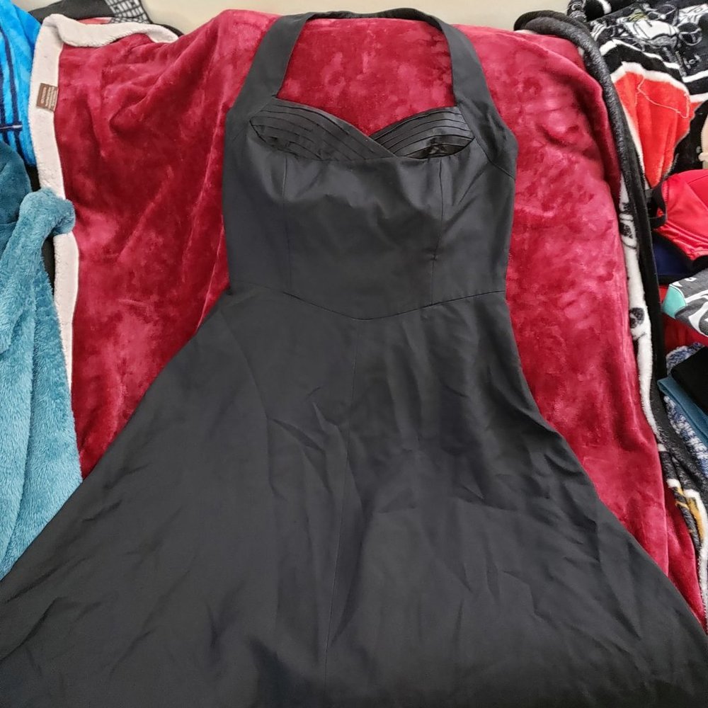 Vintage Halter Black Dress Tea Length